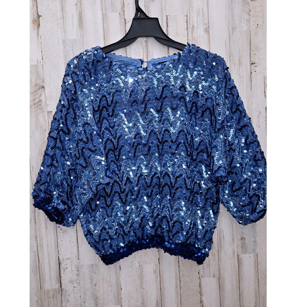 VTG Joy Stevens California S Sequin Bling Top Blouse Formal Occasion